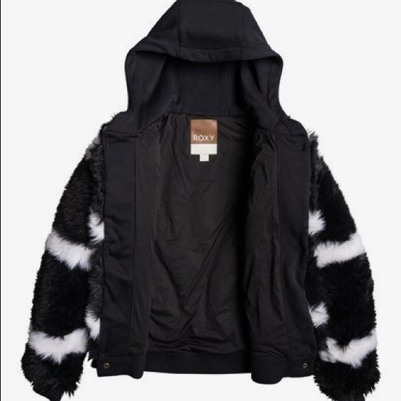 Roxy Carrie Faux Fur Black and White Jacket/Coat - Picture 4 of 7
